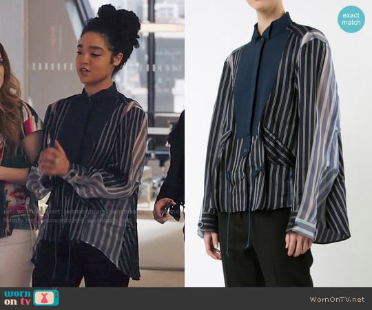 Sacai Sheer Panel Bib Stripe Shirt worn by Kat Edison (Aisha Dee) on The Bold Type