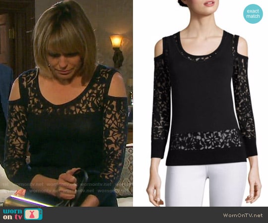 Saks Fifth Avenue Collection Lace Burnout Cold-Shoulder Top worn by Nicole Walker (Arianne Zucker) on Days of our Lives