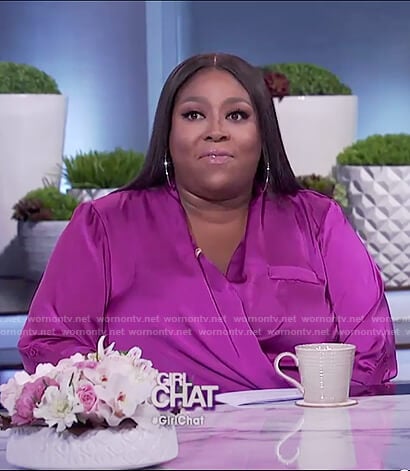 Loni’s purple satin wrap top on The Real