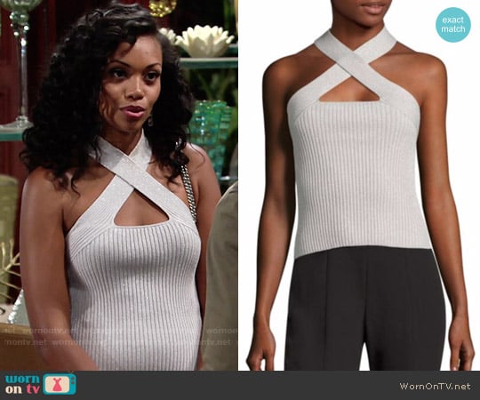 Scripted Metallic Crossover Rib-Knit Top worn by Hilary Curtis (Mishael Morgan) on The Young and the Restless