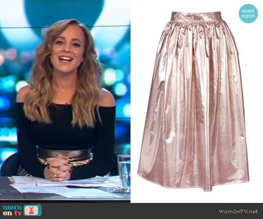 Full Metallic Skirt by Skin and Threads worn by Carrie Bickmore on The Project