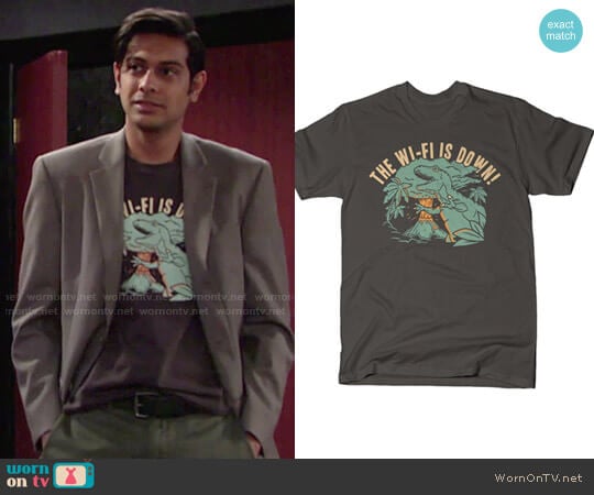 Snorg Tees The Wi-Fi is Down! T-shirt worn by Ravi Shapur (Abhi Sinha) on The Young and the Restless