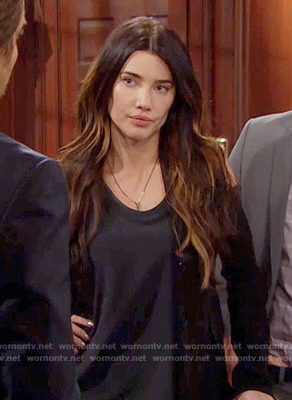 Steffy's black cold-shoulder blazer on The Bold and the Beautiful