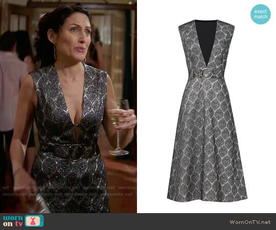 Suno Silver Screen Metallic Dress worn by Abby McCarthy (Lisa Edelstein) on Girlfriends Guide to Divorce