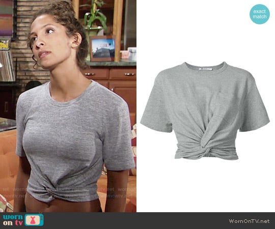 T by Alexander Wang Front Twist T-shirt worn by Lily Winters (Christel Khalil) on The Young and the Restless