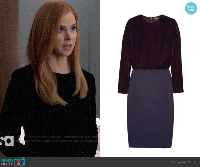 Tom Ford Velvet and stretch-crepe dress worn by Donna Paulsen (Sarah Rafferty) on Suits