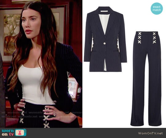 Veronica Beard Taylor Jacket and Quinn Pants worn by Steffy Forrester (Jacqueline MacInnes Wood) on The Bold and the Beautiful