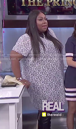 Loni’s white floral lace dress with collar on The Real
