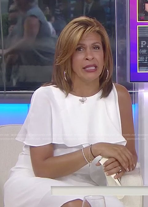 Hoda’s white ruffle one-shoulder dress on Today