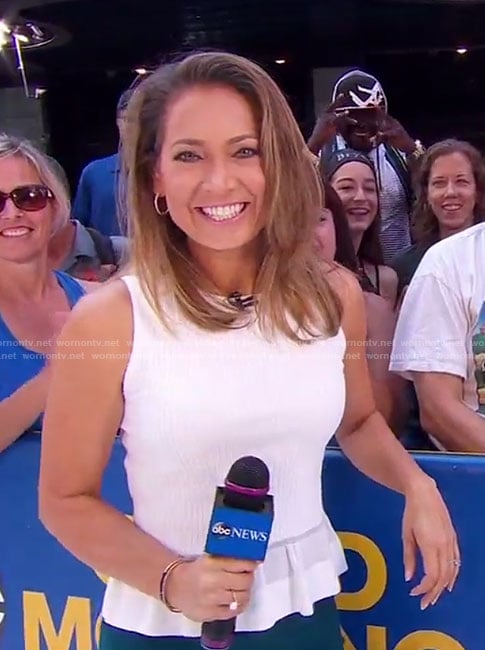 Ginger’s white sleeveless peplum top on Good Morning America