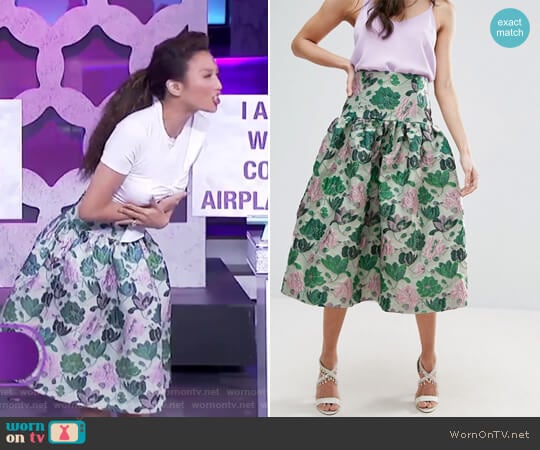 Prom Skirt with Deep Basque in Floral Jacquard by ASOS worn by Jeannie Mai on The Real