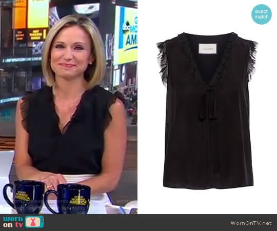 WornOnTV: Amy’s black ruffle shoulder top and white skirt on Good ...