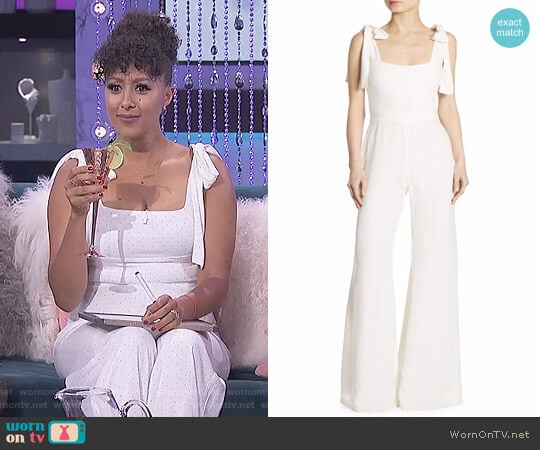 'Lincoln' Bow-Detail Microdot Jumpsuit by Alexis worn by Tamera Mowry on The Real