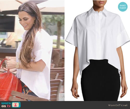 'Edyth' High-Low Short-Sleeve Shirt by Alice + Olivia worn by D’Andra Simmons on The Real Housewives of Dallas