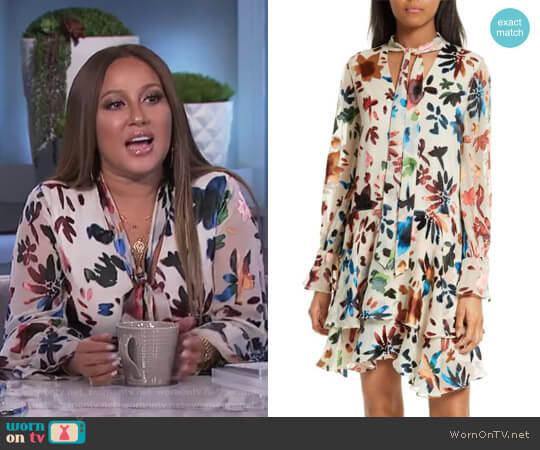 'Moore' Tiered Floral A-Line Dress by Alice + Olivia worn by Adrienne Houghton on The Real