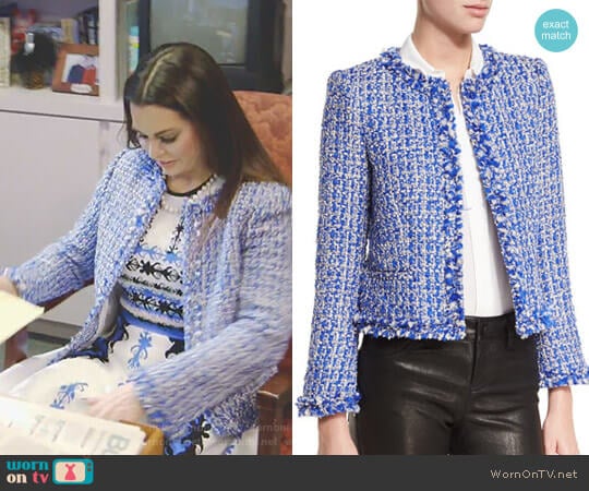 Nila Tweed Frayed-Hem Box Jacket by Alice+ Olivia worn by D’Andra Simmons on The Real Housewives of Dallas