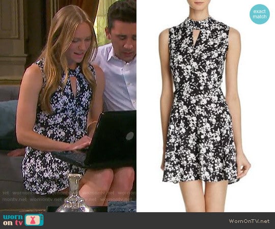 Aqua Cutout Mock Neck Floral Dress worn by Abigail Deveraux (Kate Mansi) on Days of our Lives