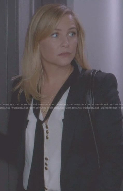 Arizona's white tie blouse with gold buttons on Grey's Anatomy