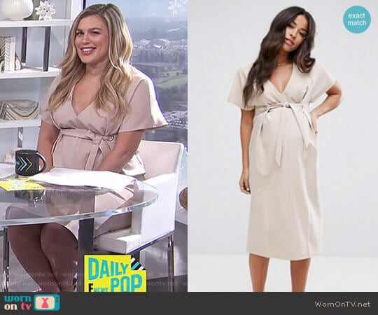 Plunge Neck Midi Column Dress with Eyelet Detail and Tie by ASOS worn by Carissa Loethen Culiner on E! News