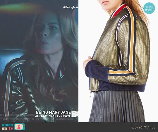 'Andreas' Metallic Bomber Jacket by Bcbgmaxazria worn by Kara Lynch (Lisa Vidal) on Being Mary Jane