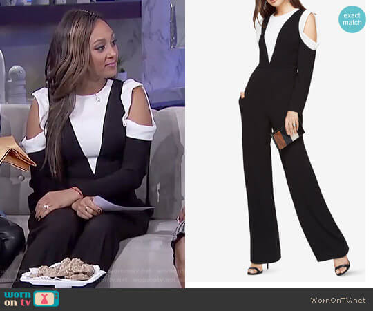 WornOnTV: Tamera’s white and black cold-shoulder jumpsuit on The Real ...