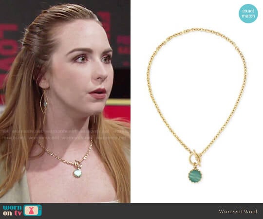 Bcbgeneration Gold-Tone Green Stone Toggle Pendant Necklace worn by Mariah Copeland (Camryn Grimes) on The Young and the Restless