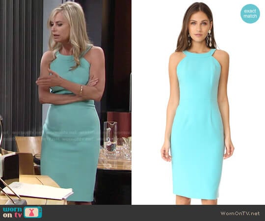 Black Halo Marcelle Dress in Atlantic Aqua worn by Ashley Abbott (Eileen Davidson) on The Young and the Restless