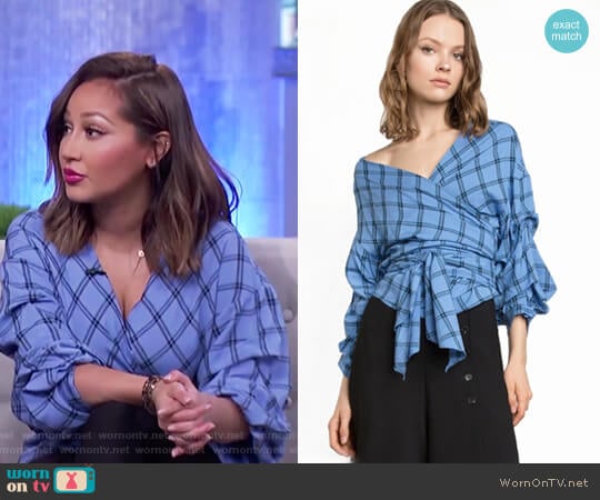 Pixie Market Check Wrap Top worn by Adrienne Houghton on The Real