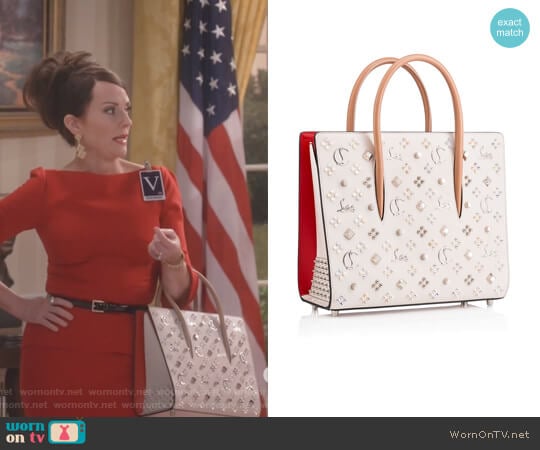 Megan Studded Paloma Tote by Christian Louboutin worn by Karen Walker (Megan Mullally) on Will and Grace