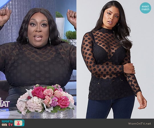 Dot Mesh Mock-Neck Top by Lane Bryant worn by Loni Love on The Real