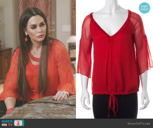 Silk Ruffled Blouse Top by Diane von Furstenberg worn by D’Andra Simmons on The Real Housewives of Dallas