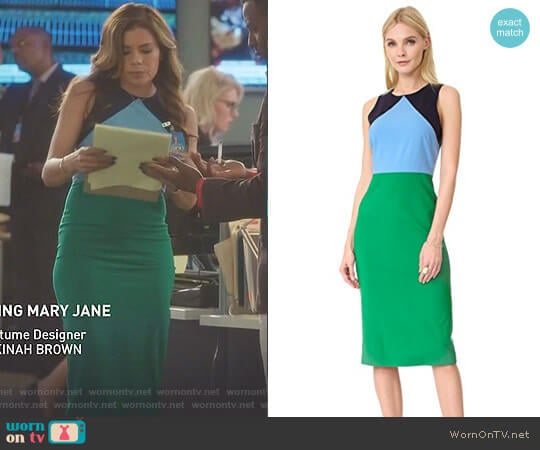 Sleeveless Midi Dress in Green Envy by Diane von Furstenberg worn by Kara Lynch (Lisa Vidal) on Being Mary Jane