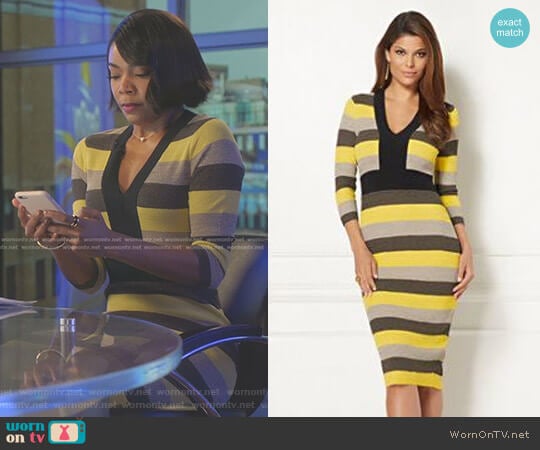 Eva Mendes Collection Francisca Stripe Sweater Dress by New York & Company worn by Mary Jane Paul (Gabrielle Union) on Being Mary Jane