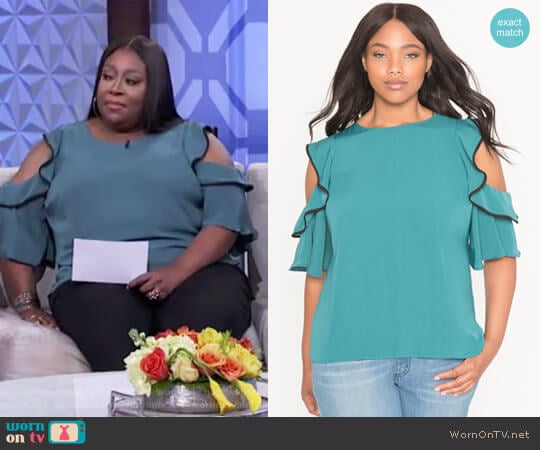 Cold Shoulder Ruffle Blouse by Eloquii worn by Loni Love on The Real