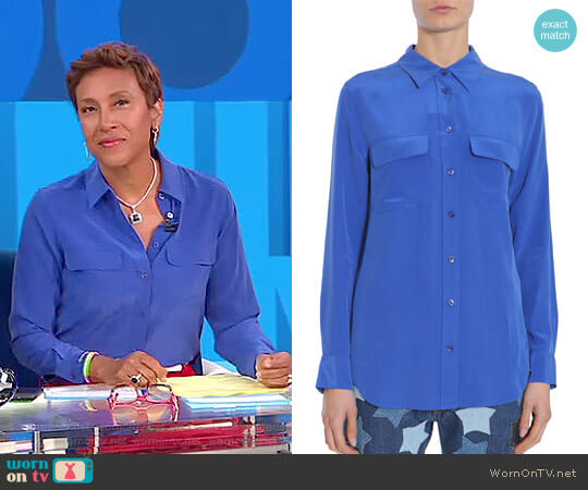 WornOnTV: Robin’s blue blouse and red side striped pants on Good ...