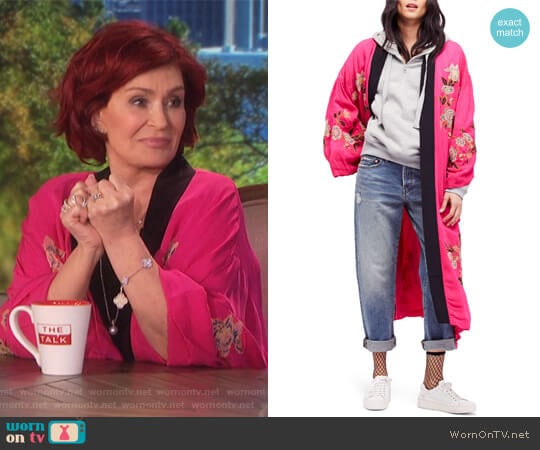 Embroidered Kimono Coat by Free People worn by Sharon Osbourne on The Talk