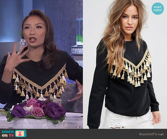 Relaxed Sweatshirt with Chevron Tassel Trim by Glamorous worn by Jeannie Mai  on The Real