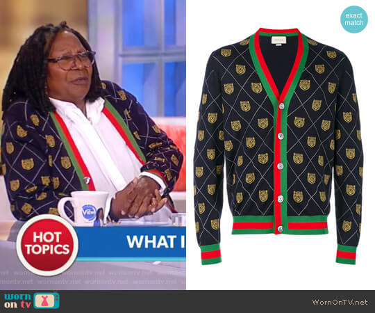 Tiger Argyle Wool Cardigan by Gucci worn by Whoopi Goldberg on The View