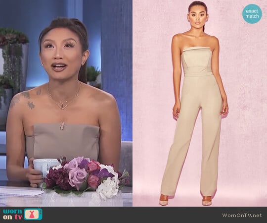 Silver Mink Strapless Panel Front Jumpsuit by House of CB worn by Jeannie Mai on The Real