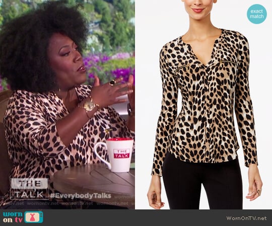 Printed Zip-Pocket Blouse by INC International Concepts worn by Sheryl Underwood on The Talk