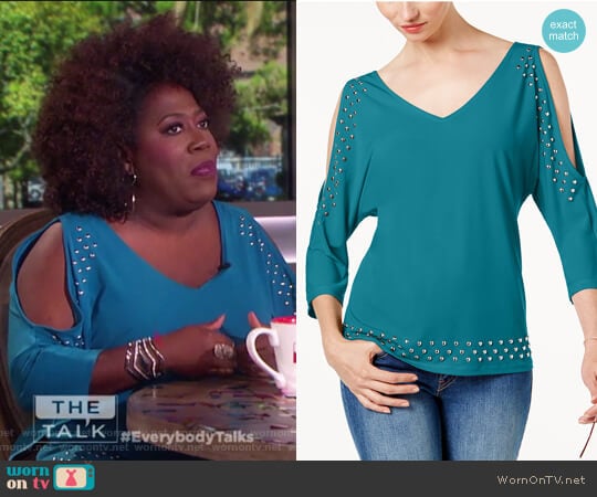 Studded Cold-Shoulder Top by INC International Concepts worn by Sheryl Underwood on The Talk