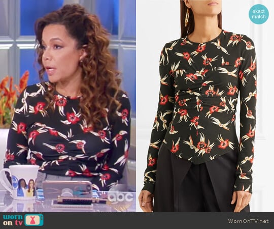 Domino ruched floral-print stretch-crepe top by Isabel Marant worn by Sunny Hostin on The View