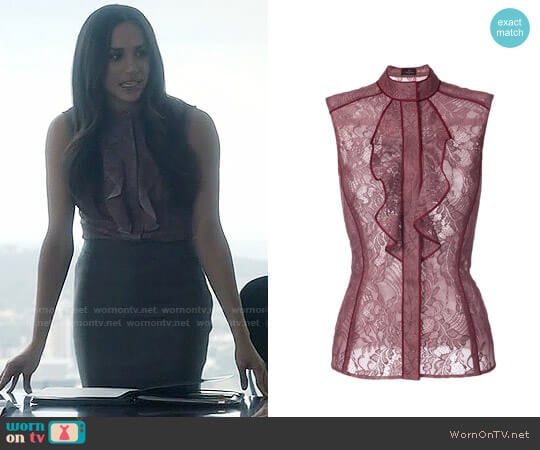 J Mendel Lace Ruffle Blouse worn by Rachel Zane (Meghan Markle) on Suits