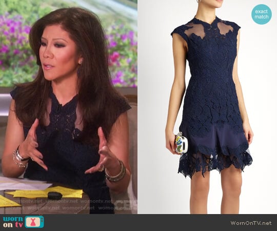 Mesh-insert fluted-hem lace dress by Jonathan Simkhai worn by Julie Chen on The Talk