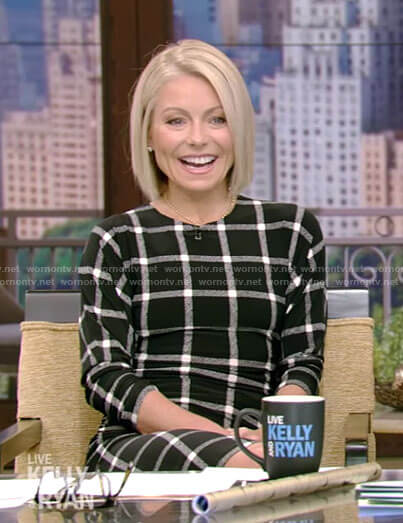 Kelly's black grid dress on Live with Kelly and Ryan