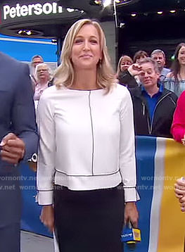 Lara’s white contrast piping top on Good Morning America