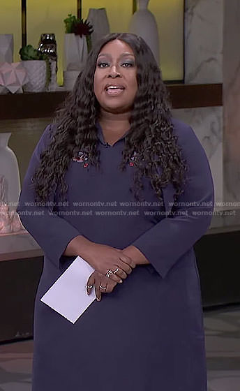 Loni’s navy floral embroidered dress on The Real