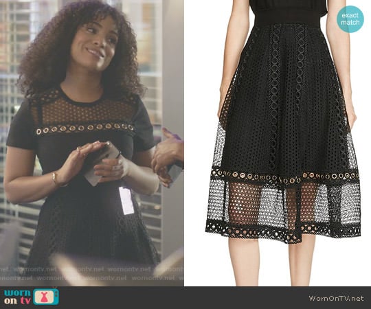 'Jenner' Lace Midi Skirt by Maje worn by Aaliyah Luckett (Raney Branch) on Being Mary Jane