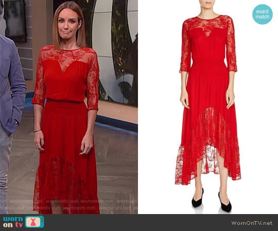 'Ritema' Asymmetric Lace Midi Dress by Maje worn by Catt Sadler on E! News