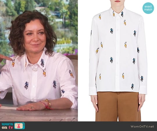 Sally Smart Embroidered Cotton Shirt by Marni worn by Sara Gilbert on The Talk